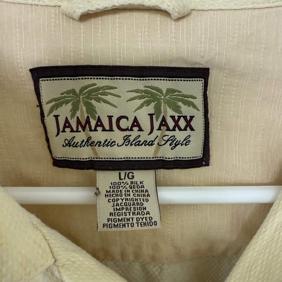 Jamaica Jaxx Men's Large Yellow Palm Tree 100% Silk Short Sleeve Button Up Shirt - Picture 3 of 6
